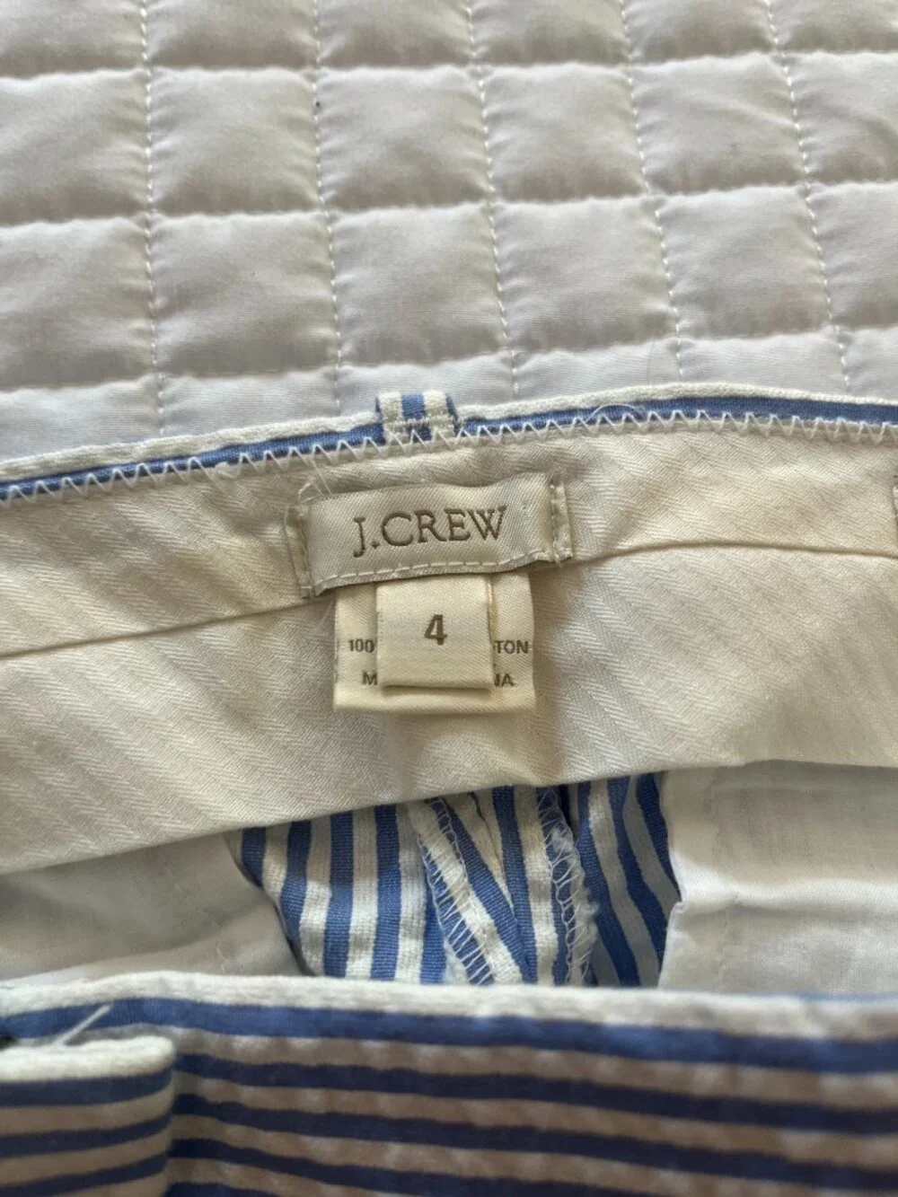 J.Crew Café Capri Pants Blue White Seersucker Crop Size 4